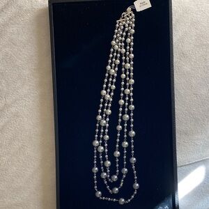 Brooks Brothers Factor Store Silver Pearl look 3- Strand Beaded Necklace -